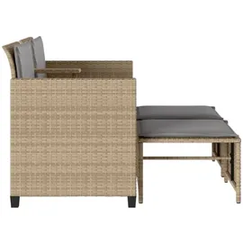 vidaXL Gartensofa 2-Sitzer mit Tisch und Hockern Beige Poly Rattan