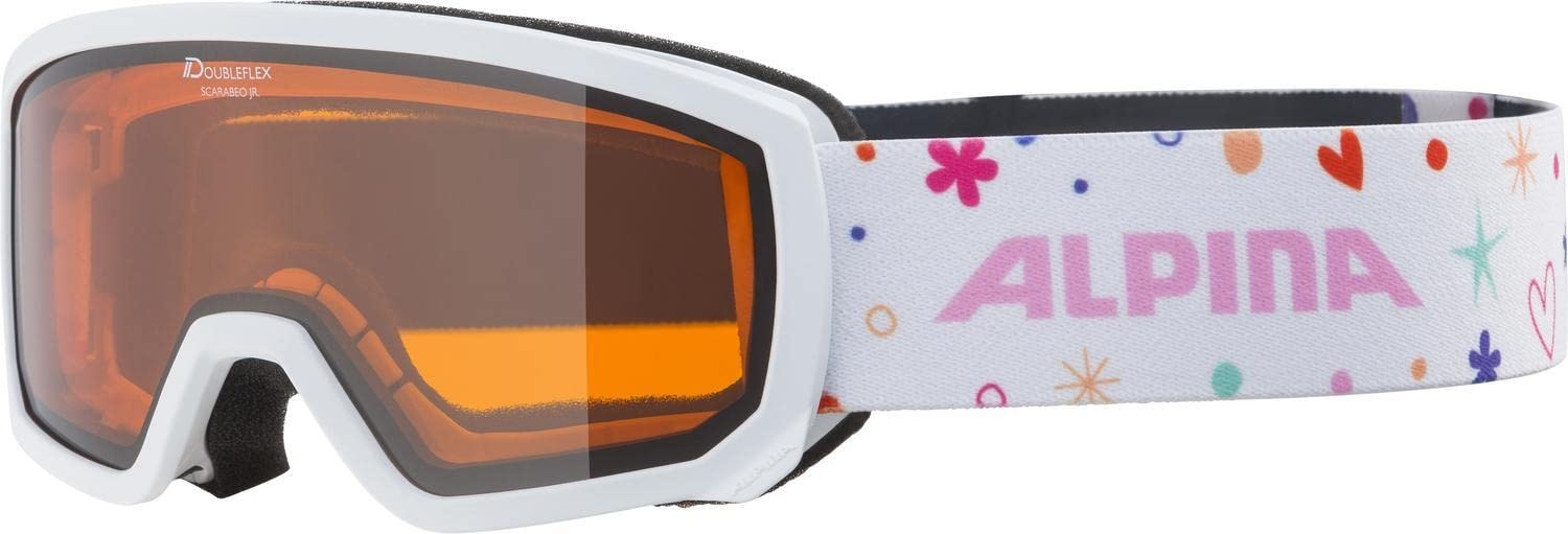 ALPINA SCARABEO JR. - Beschlagfreie, Extrem Robuste & Bruchsichere OTG Skibrille Mit 100% UV-Schutz Für Kinder, white rose, One Size