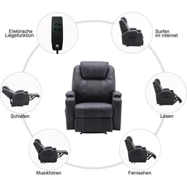 MCombo Elektrisch Relaxsessel Fernsehsessel Liegefunktion Heizung 7061 neues Modell (schwarz-kunstleder)