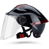 Erwachsener Motorradhelm mit Visier, Jet-Helm Chopper Cruiser Vintage Pilot Helmet, Bestehen Sie den Kollisionstest, um die Verkehrssicherheit zu Gewährleisten(Schwarz, Transparente Linse)