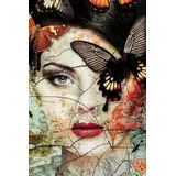 Kare DESIGN Wandbild 100 x 150 cm Lady Butterfly 53811 Glas Bunt