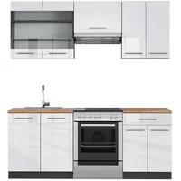 Vicco Küchenzeile Fame-Line 200 cm Weiß Hochglanz/Anthrazit
