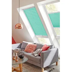 Dachfensterplissee SUNLINES "Classic Style Crepe", blau (türkis, weiß), B:97cm H:122cm, Obermaterial: 100% Polyester, Plissees, mit Führungsschienen
