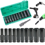 Schlagschrauber Nüsse Set, 10 Stück Sechskant Stecknüsse, Schlagschraubereinsatz Satz 1/2 zoll, 10-24mm Metrischer Antrieb Werkzeug Set, mit Verlängerungsstange, für Autoreparaturen Reifenwechsel