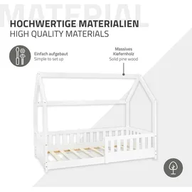 ML-Design Hausbett mit Rausfallschutz 80 x 160 cm Kiefer massiv weiß