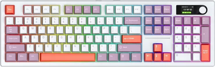 Siukie ACH105 mechanische Tastatur, 104 Tasten, mit Farbdisplay, abnehmbarer Schalter, 3 Modi, RGB, Pastelllila und Weiß