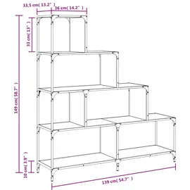 vidaXL Bücherregal 4 Etagen 139 x 33,5 x 149 cm Grau