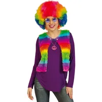 FRIES Regenbogen Weste Kunstpelz | Karneval Festivals Hippie bunt | Kunstfell-Weste für ein 70er 80er Jahre Kostüm (Regenbogen, XL)