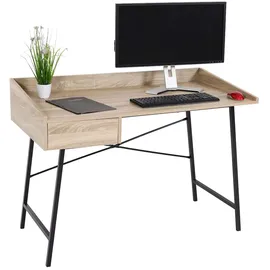 Mendler Schreibtisch HWC-J97, Bürotisch Computertisch, Schublade 3D-Struktur 98x114x60cm MVG-zertifiziert ~ Eiche-Optik