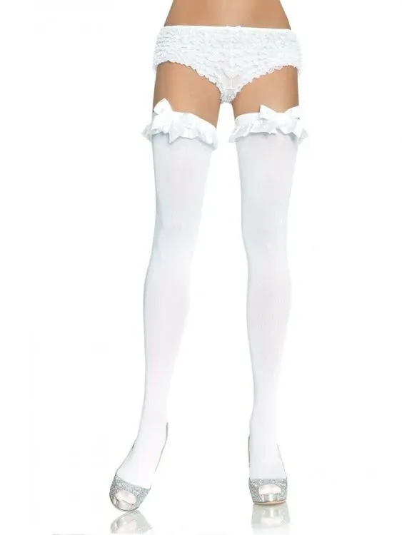 LEG AVENUE  Blickdichte Strumpfhose Weiß mit Rüschen & Schleife