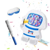 Relaxdays Pinata Set Astronaut mit Stab und Maske Weiß,Blau,Gelb