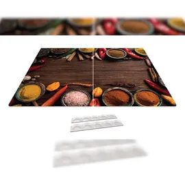 ALLboards Glas Herdabdeckplatte Schneidebrett GEWÜRZE ORIENTALISCHES ZUTATEN 2er Set Arbeitsplatte Herdschutz Deko Gehärtetes Glas, 2 Stück – 52x30cm