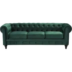 3-Sitzer Sofa Samtstoff grün CHESTERFIELD