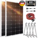 Rhein Beleuchtung Solarmodul 300W 12V Solaranlage Komplettset mit Solarpanel - Monokristallin, 300 W, Monokristallin, (1-St., Solarmodule für Garten/Haus/Camping - Einfache Montage), IP65 + MPPT Regler - Ideal für Wohnmobil Komplettset