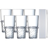 Vitrea 6er Set Latte Macchiato/Kaffee-Gläser - 400ml, 6 Glas Trinkhalme 23 cm, 1 Bürsten (New York 400ml)