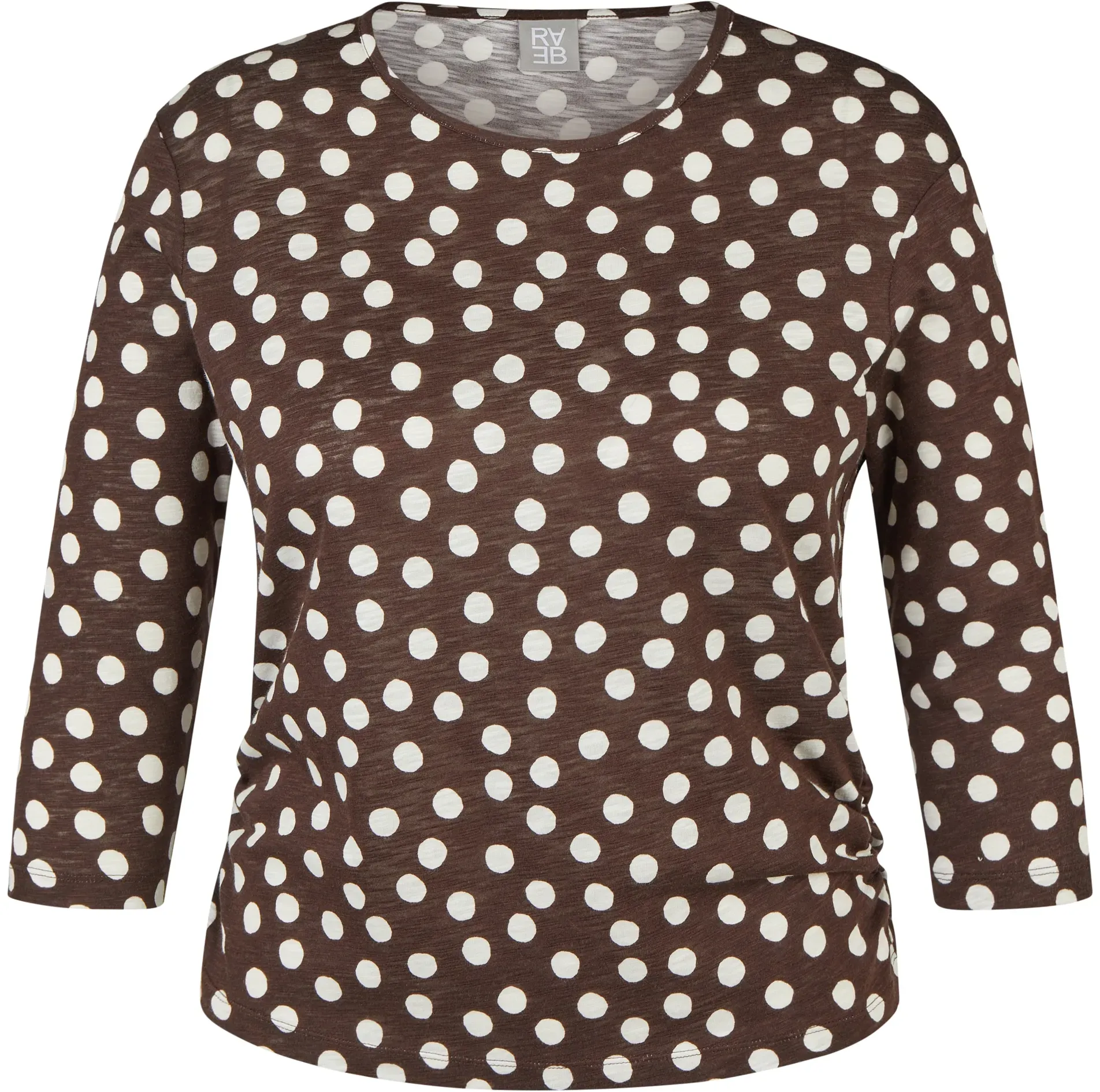 3/4-Arm-Shirt RABE, Damen, Gr. 36, braun (mokka), Jersey, Obermaterial: 50% Baumwolle, 50% Viskose, gepunktet, regular fit normal, Rundhals, gerader Abschluss, Shirts 3/4-Arm-Shirt, mit All-Over Print