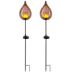 2er Set LED Solar Außen Lampe Flammen Optik Glas Kugel Steck Strahler gold Garten Erdspieß Lampen