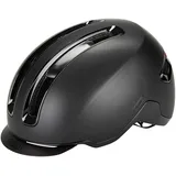 ABUS Urban Helm HUD-Y - mit magnetischem, aufladbarem LED-Rücklicht & Magnetverschluss - cooler Fahrradhelm für den Alltag - für Damen und Herren - Schwarz Matt, Größe L