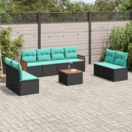 vidaXL Gartensofa-Set mit Kissen, schwarzes Polyrattan