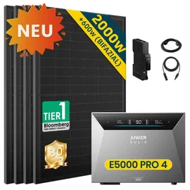 solarmars Balkonkraftwerk monokristallin 2000 W inkl. Anker Solix Solarbank 4 E5000 Pro 500 W