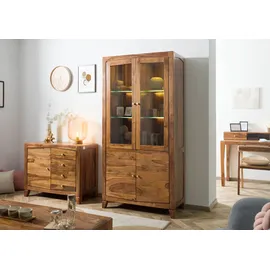 MASSIVMOEBEL24.DE Vitrine Sheesham 100x45x200 braun lackiert ANCONA #135