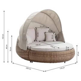 Dehner Daybed Tulum Liege 179 x 163 x 220 cm Braun/Weiß