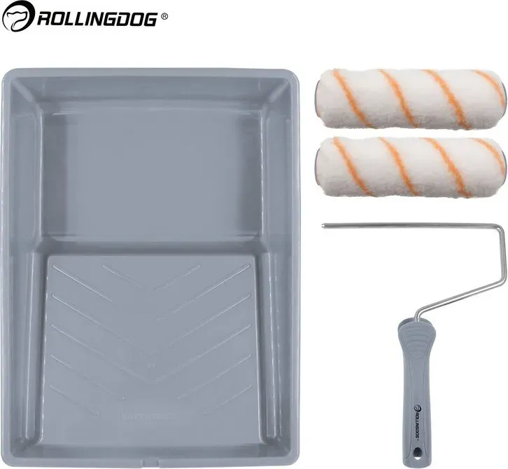 ROLLINGDOG Doberman Pinscher 5-teiliges Farbroller-Set, professionelles Set aus Polyester-Filament-Pinseln, für Innen- und Außenbereich, Wand & Decke, DIY, Heimwerken, Renovierung, Bau, hohe Saugfähigkeit, haarsparend, langlebig, ergonomischer Griff, für Profi-Maler und Heimwerker