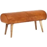 KADIMA DESIGN Sitzbank Braun, Leder, Echtholz,Mangoholz, Rechteckig, 100x53x40 cm, Esszimmer, Bänke, Sitzbänke