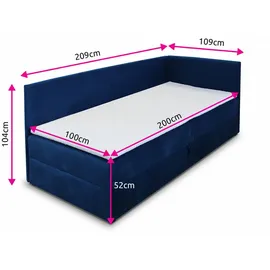 Sofnet Boxbett, Grau Textil, H3, Rechteckig, 100x200 cm, Schlafzimmer, Betten, Boxspringbetten