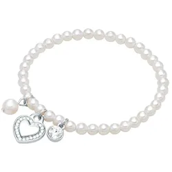 Lulu & Jane Perlen-Armband Herz Metall-Legierung Crystal Muschelkernperle in Silber 18,0 cm Damen 