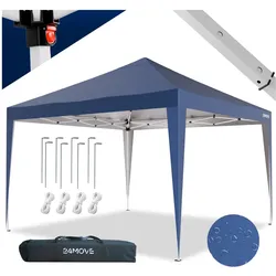 24MOVE® Pavillon Santos 3x3m Pop-Up UV-Schutz 50+ Wasserdicht & winterfest mit Tasche faltbar & stabil, für Camping & Garten Faltpavillon - Partyzelt Blaullon Faltpavillion SANTOS 3x3M Pop Up wasserdicht klappbar, blau