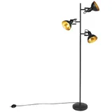 QAZQA Industrielle Stehlampe schwarz mit goldenen 3 Lichtern - Tommy