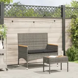 Teenpull – Gartenbank 2-sitzer Mit Kissen Und Tisch Grau Poly Rattan