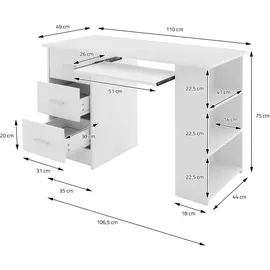 ML-Design Schreibtisch Weiß, Stauraum, 3 Ablageflächen Arbeitstisch Bürotisch Computertisch Laptoptisch PC Tisch, für Heim/büro