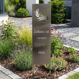 Harms Import Gartenschild Gartendeko Garten Montiert Farn-motiv Silber Edelstahl H 119 cm