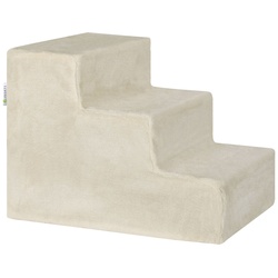 Juskys Haustiertreppe Timmy 36 cm, 3 Stufen Plüsch Beige waschbar - Hundetreppe für Bett, Sofa, Auto