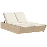 vidaXL Doppel-Sonnenliege 118 x 200 x 50,5/62,5/73,5/83 cm mit Auflagen Beige Poly Rattan