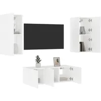 vidaXL TV-Schrank 4-tlg. Wohnwand mit LED-Beleuchtung Weiß Holzwerkstoff (1-St) weiß