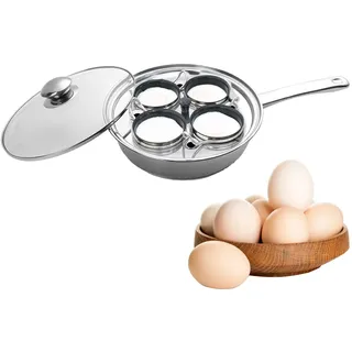 Eierpfanne mit Antihaftbeschichtung – Eierpfanne aus Edelstahl | Eierkocher nach ergonomischen Standards | Tasse pochierte Eier | 2-in-1-Eierpfanne | Antihaftbeschichteter Eierpochier für vier Tassen