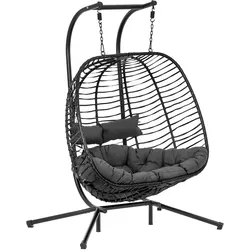 Uniprodo Outdoor-Hängesessel mit Gestell - für zwei Personen - Sitz zusammenfaltbar - schwarz/grau UNI_HC_04