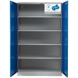 PROREGAL Stahlschrank BEE mit 5 lackierten Fachböden | HxBxT 195x120x50cm | Lichtgrau-Enzianblau | Werkstattschrank Werkzeugschrank Aktenschrank