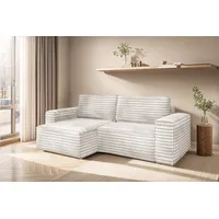 Fun Möbel Ecksofa Schlafsofa MADLEN Stoff Velo Altweiß Ottomane