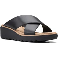 Clarks Women's Jillian Gem Wedge Sandal, Black Leather, 7 - 37.5 EU