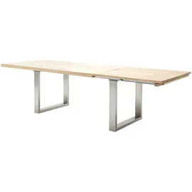 MCA Furniture Kulissen-Esstisch MCA FURNITURE "Dayton Esstisch Kufentisch", braun (eiche bianco, edelstahl gebürstet, eiche bianco geölt), B:200cm H:77cm T:100cm, Eiche Bianco geölt, Holz, Massivholz, aufgedoppelt, Tische, Ausziehbarer Esstisch Holz-Esstische,