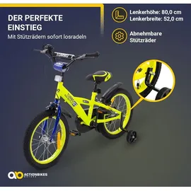 ACTIONBIKES MOTORS Actionbikes Kinderfahrrad Turbo 16 Zoll Stützräder, V-Brake-Bremsen, Lenker-/Kettenschutz, Klingel