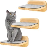 Happy Pet HAPPYPET Katzentreppen 3er-Set für Wandmontage - Nachhaltiges Hartholz, Designer Kletterwand Katzen, Katzentreppe mit Filzbezug, Katzenleiter, Katzenwand zum Klettern, Catwalk Natur 3x Stufen L