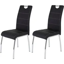 Hela Tische, 2er Set Esszimmerstuhl Susi, Bezug Kunstleder Schwarz, Griffmulde, Metallgestell Chrom, 43 x 61 x 98 cm