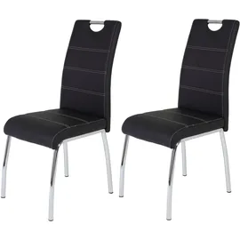 Hela Tische, 2er Set Esszimmerstuhl Susi, Bezug Kunstleder Schwarz, Griffmulde, Metallgestell Chrom, 43 x 61 x 98 cm