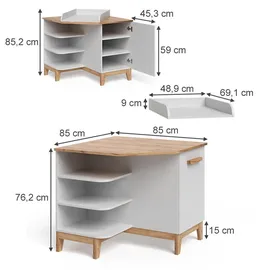 VitaliSpa Wickelkommode, Weiß, Eiche Artisan, Holzwerkstoff, Rechteckig, 85x85.2x85 cm, Babymöbel, Wickelkommoden & Zubehör, Wickelkommoden