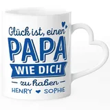 SpecialMe® Tasse personalisiertes Geschenk Spruch Glück ist einen Papa-Mama wie dich zu haben anpassbare Namen Herz-Henkel Papa - mit Namen weiß Herz-Tasse